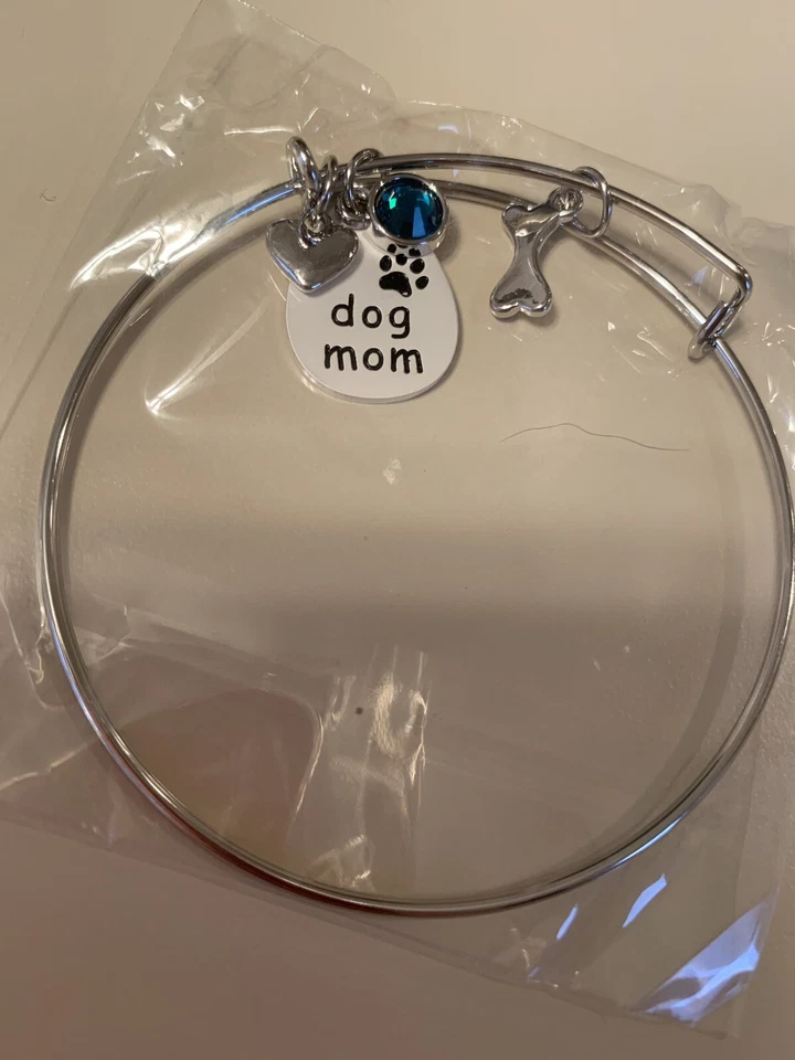 Nuevo brazalete con dije de plata hueso corazón piedra zafiro azul estampado pata de mamá perro  Foto 4 de 4