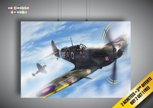 Supermarine Spitfire Aeroplane War Wall Art Poster - Afbeelding 1 van 1