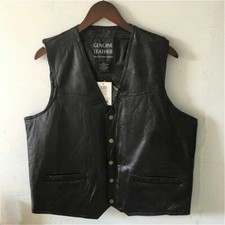 Men Genuine Leather Waistcoat Motorcycle Biker Vest Top Black Vintage Style Chic