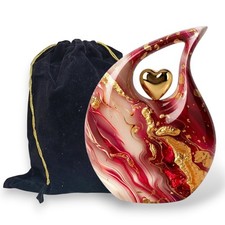 Large Metal Red Marble Teardrop Cremation Urn for Human Adult Ashes 200 Cu In