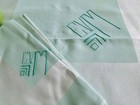 French 40s Art Deco Seafoam Rayon Silver Band Banquet Tablecloth 12 Npk Mono EVM — photo 7