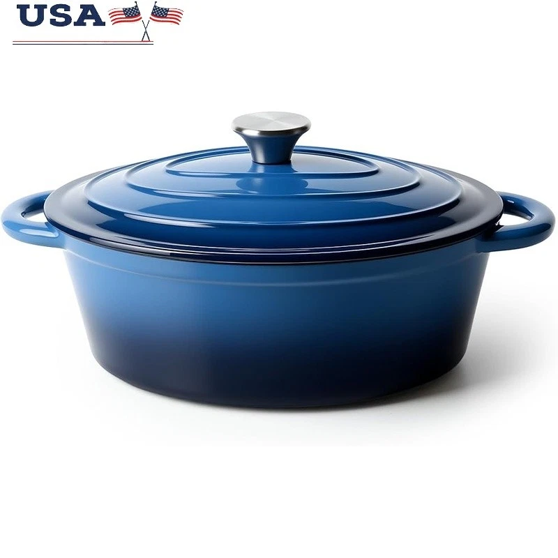 4.5 Quart Oval Non Stick Enameled Cast Iron Dutch Oven Pot with Lid Bread Baking