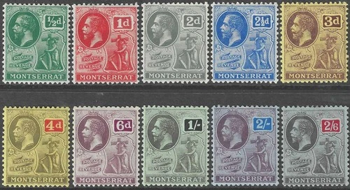 MONTSERRAT 1916-22 set to 2s 6d, mint hinged. SG 49/58.