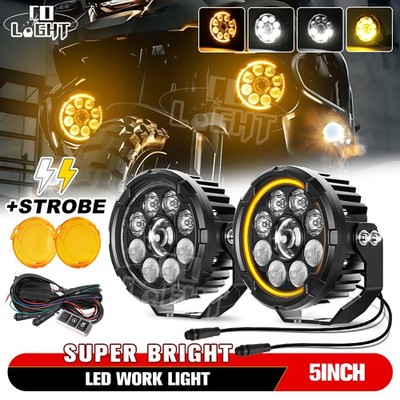 2x 200W LED Motorcycle Driving Fog Spot Light Auxiliary Lamp White+Amber w/Wire
