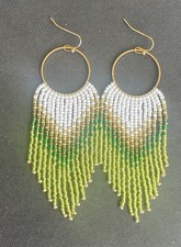 Boho Native Style Multicolor Seed Bead Beaded Earrings Fringe Tassel Hoop Long