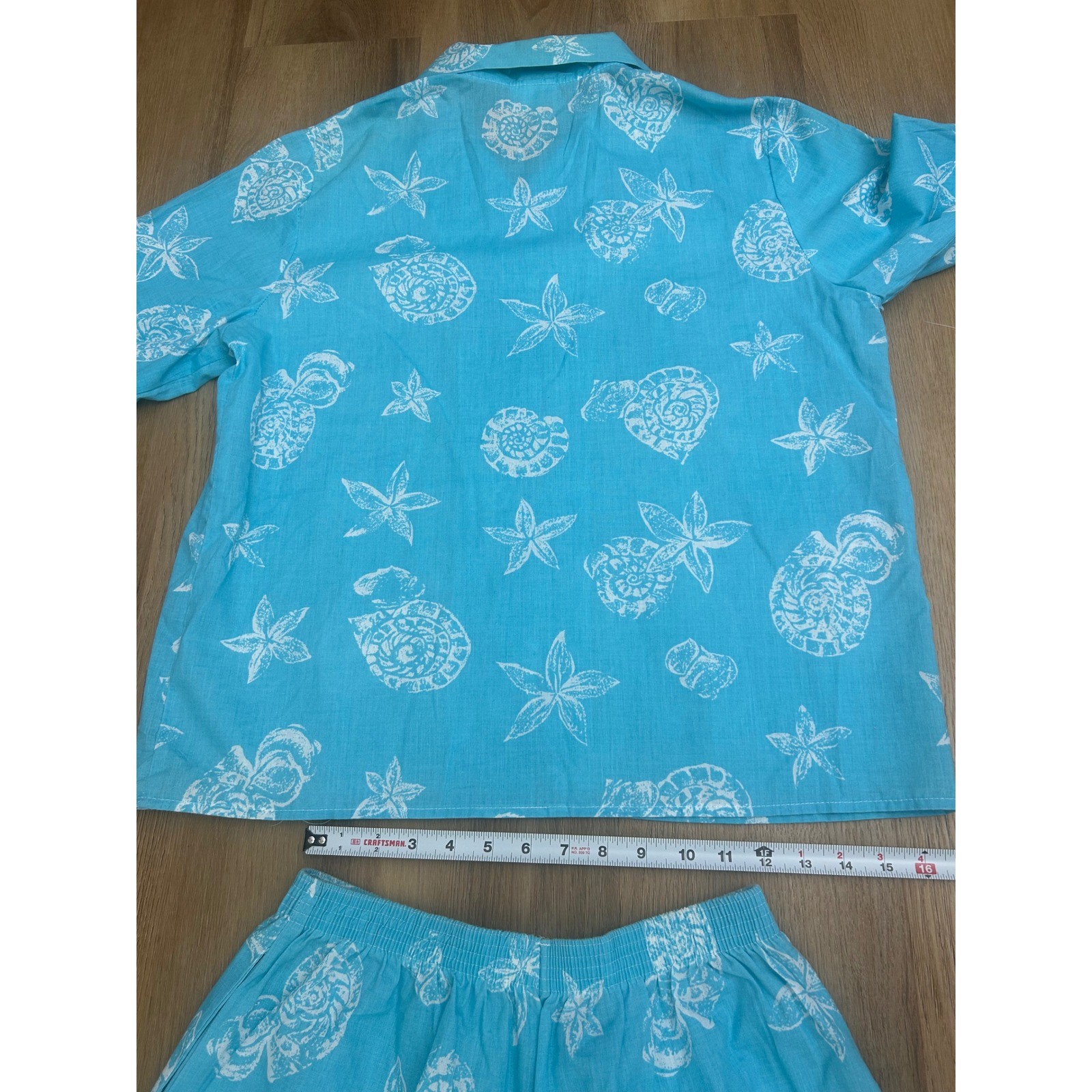 Vintage Blue Seashell Starfish Shirt and Shorts Set Large coastal beach vacation image 7