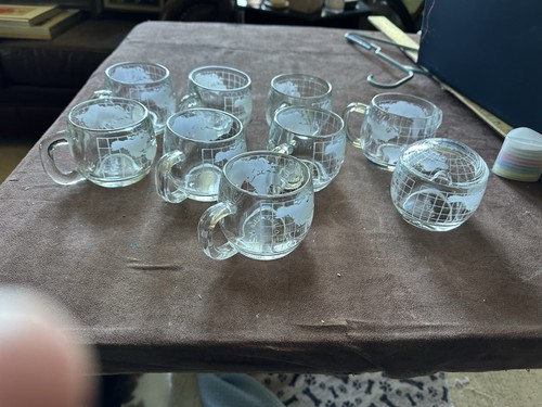 Vintage Nescafé Nestlé World Globe Glass Set  1970s/80s Promotional Coffee Set - Picture 1 of 6