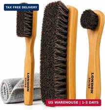 London Shine Shoe Shine Brush Kit, 4 Piece Horsehair Shoe Polish Brush Set for L