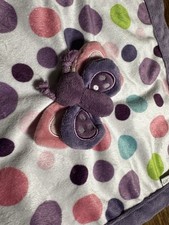 CARTER'S POLKA DOT LOVEY WITH LAVENDER TRIM BUTTERFLY ON TOP SECURITY BLANKET