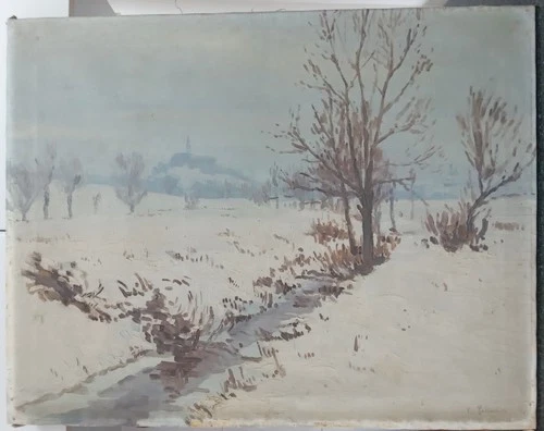 Oldřich Kalandra (1887–1957) Winter Landscape Oil Canvas Painting Czech Artist