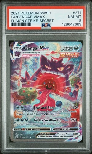 2021 POKEMON SWORD & SHIELD FUSION STRIKE SECRET #271 FULL ART/GENGAR VMAX PSA 8