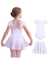 Long Sleeve Dance Ballet Leotards for Girls 8-10 Years White Short Sleeve