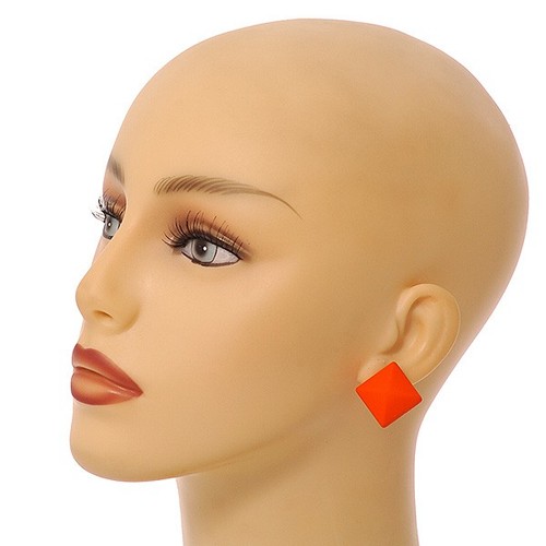 Star/Heart/Diamond Shaped Orange Matte Acrylic Stud Earrings - Set Of 3 Pairs - Picture 5 of 6
