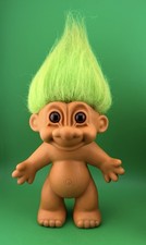RUSS Troll Doll Bright Green Hair Brown Eyes Vtg China 4.5" Tall Plus Hair