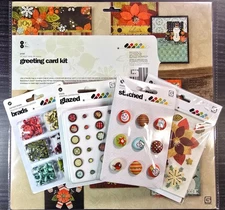 Basic Grey JOVIAL card kit with extra rub-on set & 3 brad sets Christmas Winter