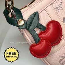 Genuine Leather Cherry Bag Charm Cute Leather Bag Charm Key Chain Gift Idea