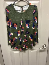 NWT Daniel Rainn Women's Floral Long Sleeve Crochet Detail Blouse - Size M