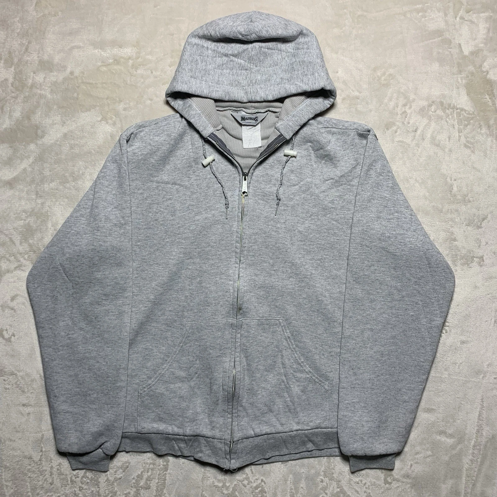 Vintage Muleskins Thermal Lined Hoodie Fits Large Boxy Full Zip Waffle 90s *