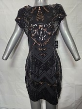 Express Black and Gold Geometric Sequin Mini Cocktail Dress NWT
