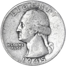 1945 (P) Washington Quarter 90% Silver Very Good VG See Pics A520