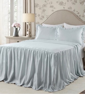 Lush Décor Ticking Stripe Bedspread Ice Blue Vintage Chic Farmhouse Style