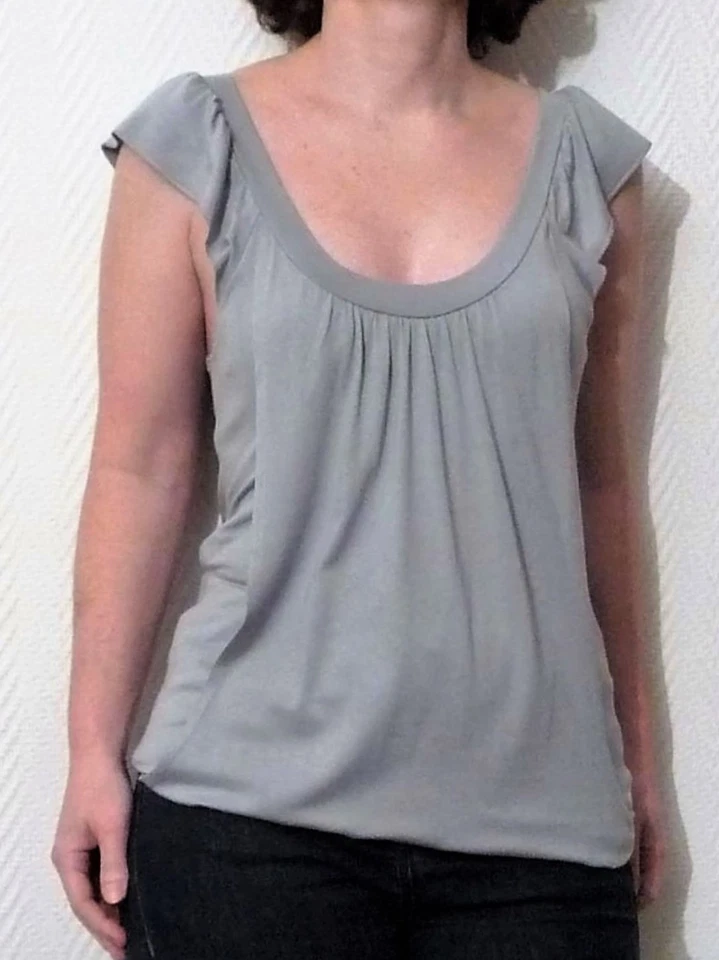 🌼 Top/ Tee Shirt Gris Bleuté sans manches- Taille Unique- So Kitsch - Photo 1/4