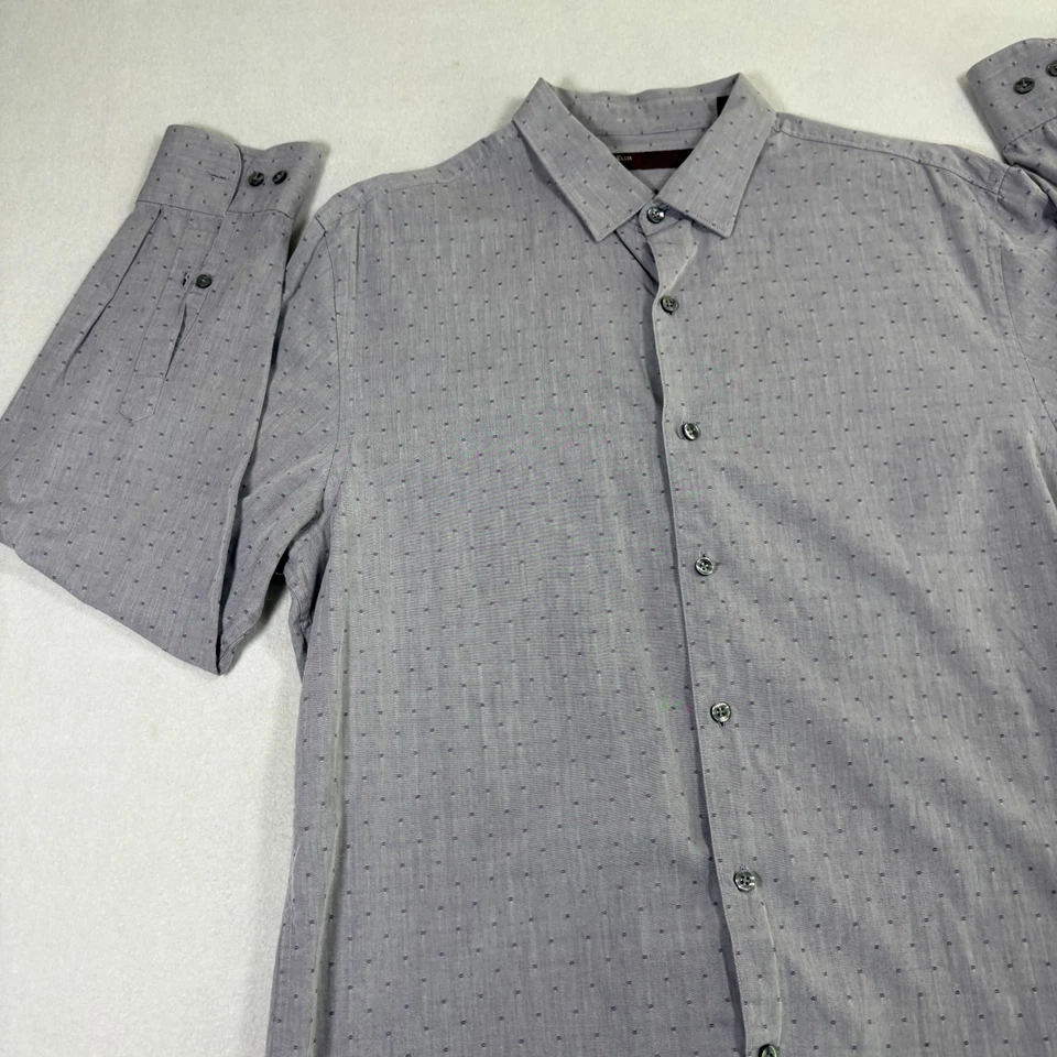 Perry Ellis Mens L Shirt Gray Micro Dot Pattern Long Sleeve 100% Cotton Button - Image 3 of 4
