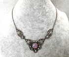 1950s VINTAGE SILVER TONE DRAGONS BREATH SKY BLUE COLLAR BIB NECKLACE faux opal