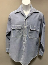 Vintage JC Penny Chambray Big Mac Shirt Men's Medium Blue Button Up 70s Western
