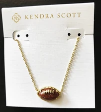 Kendra Scott Football Gold Short Pendant Necklace In  Orange Goldstone