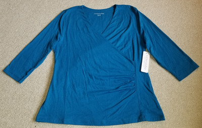 NWT Womens Top-SOFT SURROUNDINGS-'Mykonos' blue cotton 'Alyssa Knit Top' wrap-PL