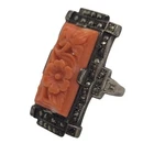 Antique carved floral Coral Marcasite sterling silver Ring Sterling Silver