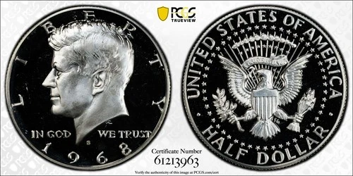 1968 S 50c Proof Kennedy Half Dollar PCGS Graded PR 68 DCAM in New Holder