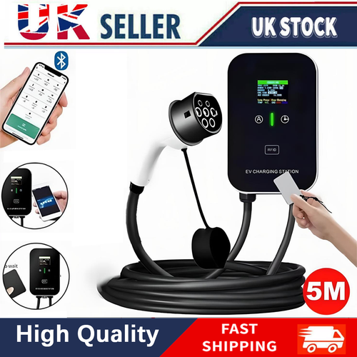 7kW Type 2 EV Charger Home Wallbox 32A Tethered 5m Cable UK Plug ...