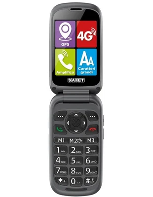 Saiet Prime GPS cellulare 4G a conchiglia per anziani Tasto SOS e Base ricarica