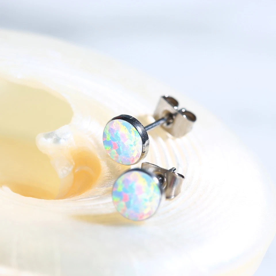Pendientes hipoalergénicos de titanio puro pendientes de ópalo para oídos sensibles Foto 2 de 4