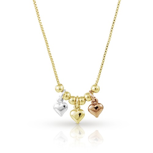 Tri Color Gold Heart Charm Necklace | eBay