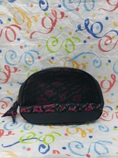 Lancome Makeup Bag Black w/ Red Lips Mesh Front Zip Around New NWOT