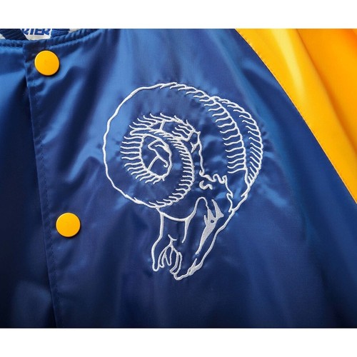 Letterman Los Angles Rams blu e giallo bomber raso giacca varsity vintage - Foto 5 di 6