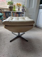 Vintage 1970s Beige Vinyl Footstool VGC