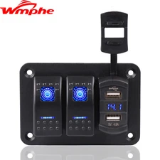 2 Gang Rocker Switch Aluminum Panel w/ Voltmeter & Dual USB(4.8 A) Fast Charging