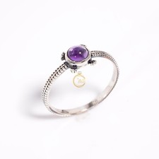 Natural Purple Amethyst Stone Ring 925 Sterling Silver Minimalist Ring for Women
