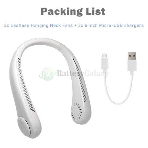 3 USB Portable Rechargeable Neckband Lazy Neck Hanging Dual Cooling leafless Fan - Picture 4 of 5