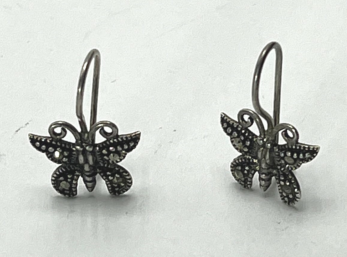 Simple Hinge Hook Sterling Silver Marcasite 925 E… - image 4