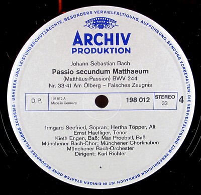 バッハ PASSIO SECUNDUM MATTHAEUM レコード4枚組 バッハ PASSIO SECUNDUM MATTHAEUM レコード4枚組 バッハ PASSIO