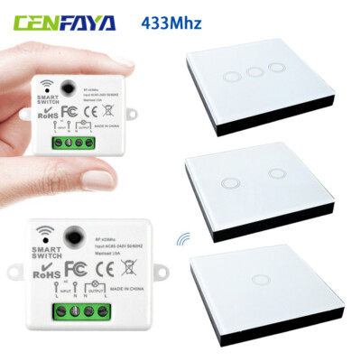 433MHz Glas Touch Funkschalter Wandschalter Lichtschalter mit 230V Empfänger Kit