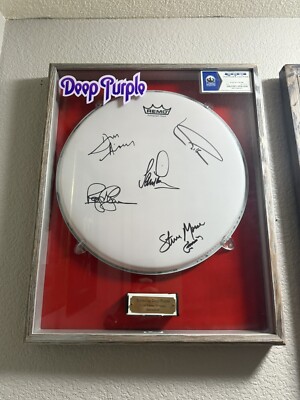 DEEP PURPLE SIGNED 14'' REMO DRUMHEAD NEW LINE UP AUTOGRAPHED BY FIVE X5!