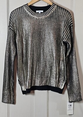 Lucy Paris Sweater Women's Large NWT Black Gold Metallic Glam ...
