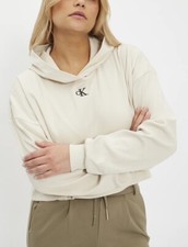 Image of Calvin Klein Jeans CK LOGO RIB CROPPED Lower Shoulder Hoodie J20J218697 RRP £75