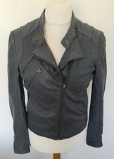 Planet - Biker Style Soft Real Leather Jacket Blue-grey Size 8